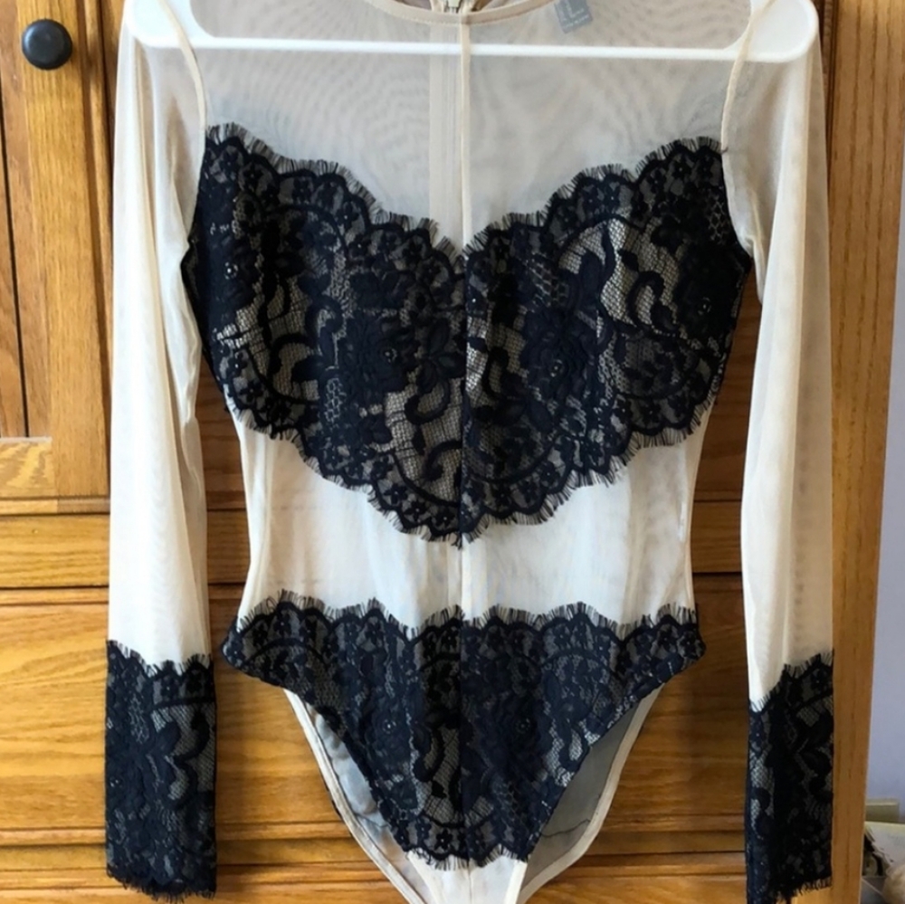 Cream& black leotard bodysuit
